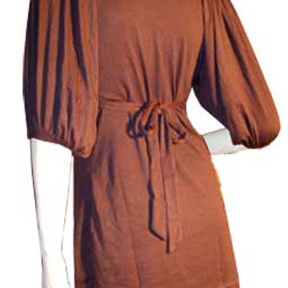 New Y2K Womens Tunic Top Blouse S Empire Waist Square Neck Boho Princess Brown - Picture 4 of 6